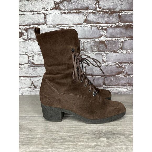 Aquatalia Marvin K Brown Suede Lace Up Block Heel Combat Boots Women 36EU/6M US - Picture 10 of 16